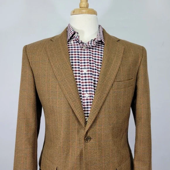 Irvine Park Men's Tweed Sport Coat Blazer Two‎ Button Brown Plaid Multicolor 40R